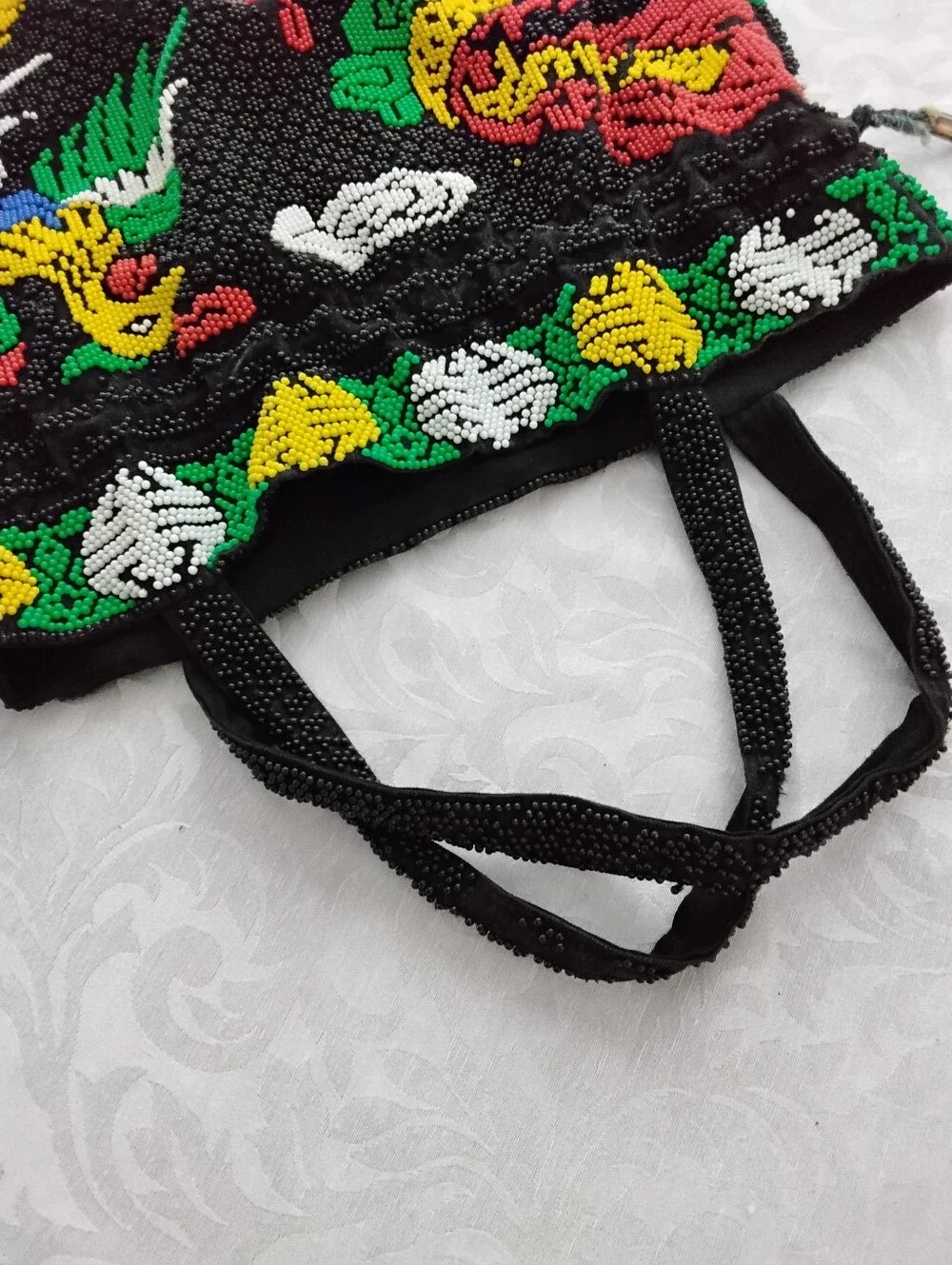 Vendora Hand-Beaded Drawstring Tote with Multicolor Embroidery Dragon & Phoenix - Picture 5 of 6